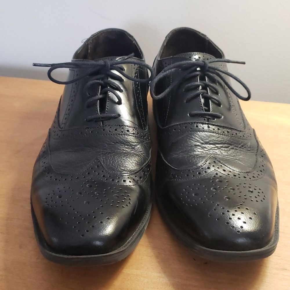 Studio Belvedere Ryan Black Leather Brogue Medallion Wingtips Mens sz 11 D